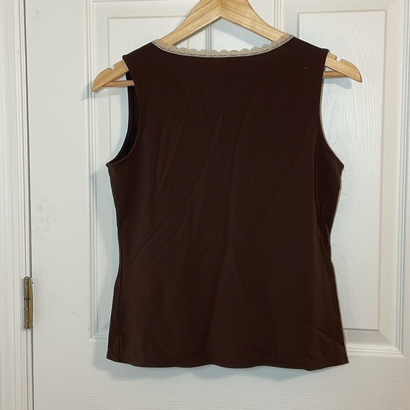 Casual Corner 2010s Embroidered Brown Sleeveless Top, Small - Picture 5 of 5